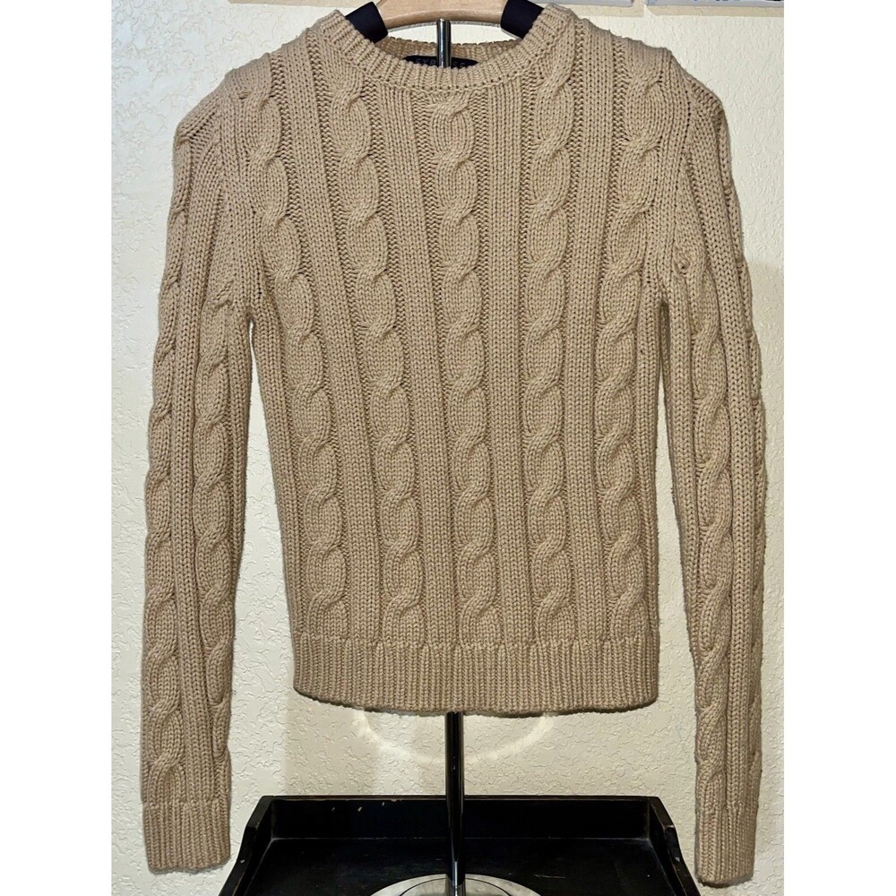 Express Sweater Women's Size Small Tan Pullover Crew Neck Cable Knit *Runs small